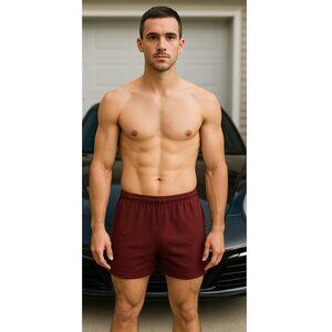 Soffe Maroon Gym Shorts Men’s Medium Elastic Waist Drawstring 50/50 Blend